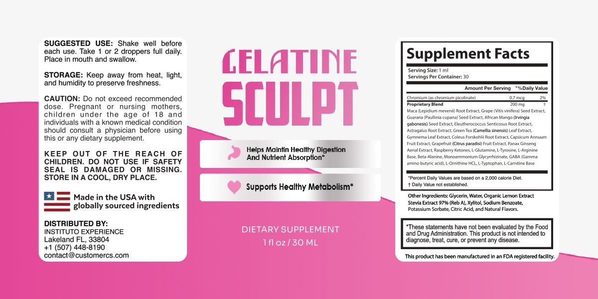 Gelatine Sculpt Supplement Facts panel